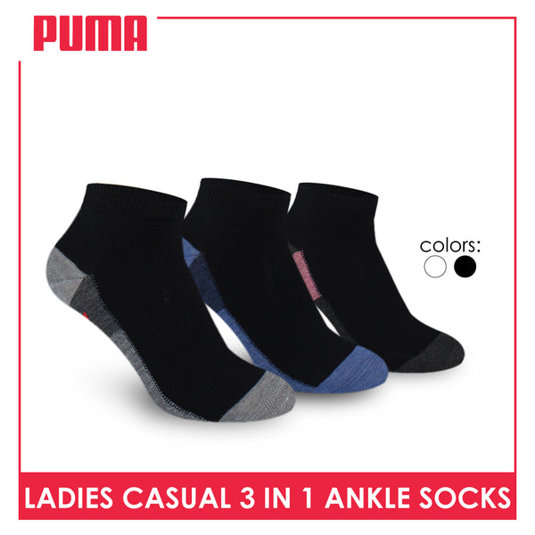 Puma Ladies' Cotton Lite Thin Casual Ankle Socks 3 pairs in a pack PLCKG14