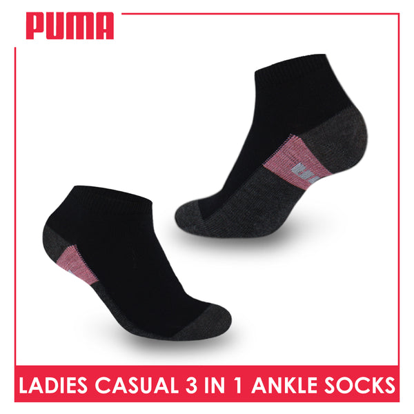 Puma Ladies' Cotton Lite Thin Casual Ankle Socks 3 pairs in a pack PLCKG14