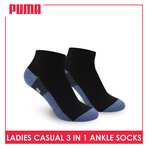 Puma Ladies' Cotton Lite Thin Casual Ankle Socks 3 pairs in a pack PLCKG14