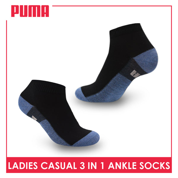 Puma Ladies' Cotton Lite Thin Casual Ankle Socks 3 pairs in a pack PLCKG14