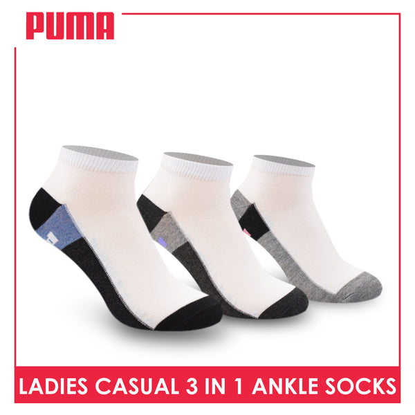 Puma Ladies' Cotton Lite Thin Casual Ankle Socks 3 pairs in a pack PLCKG14