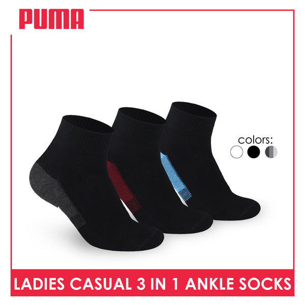 Puma Ladies' Cotton Lite Thin Casual Ankle Socks 3 pairs in a pack PLCKG15