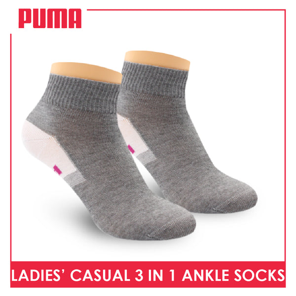 Puma Ladies' Cotton Lite Thin Casual Ankle Socks 3 pairs in a pack PLCKG15