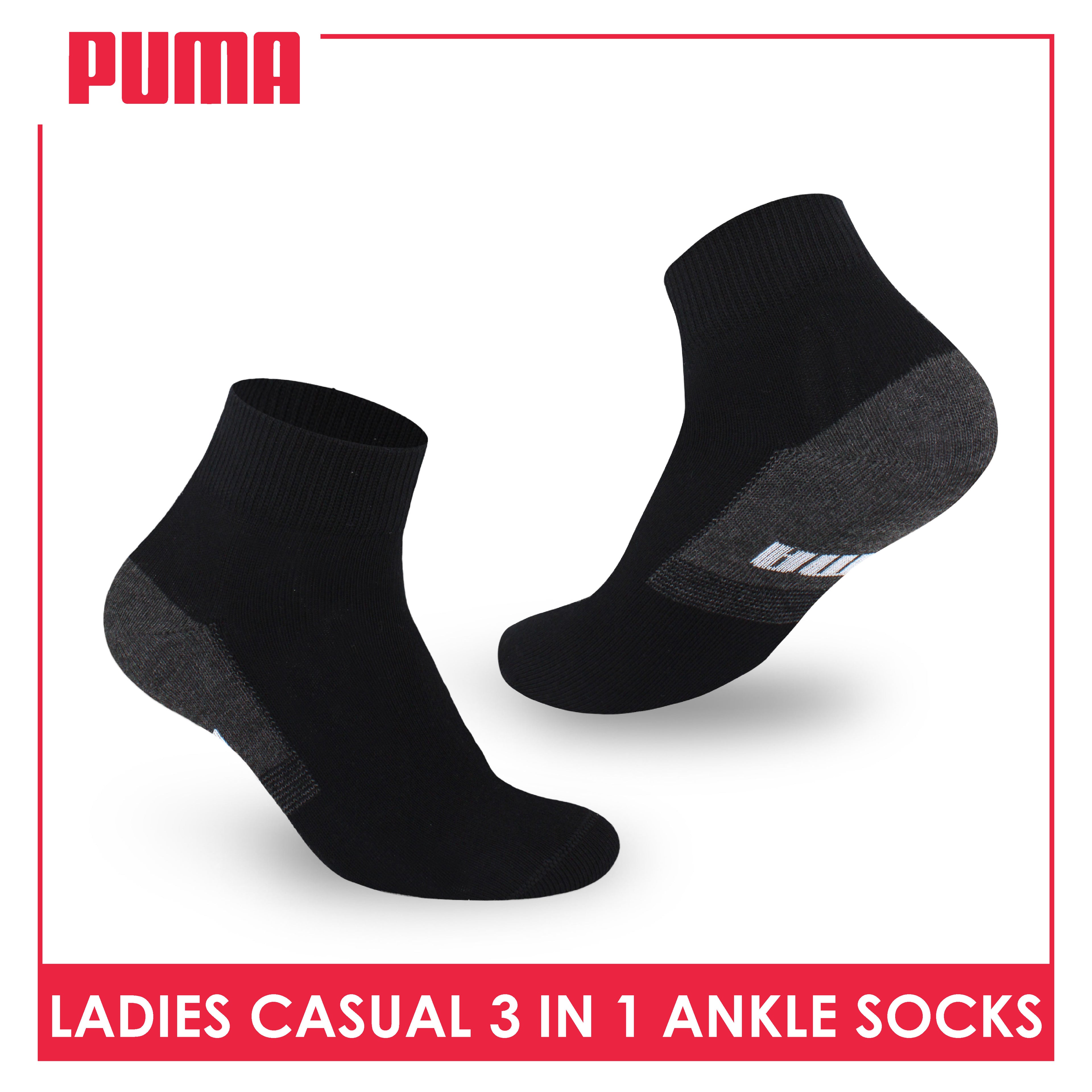 Puma Ladies' Cotton Lite Thin Casual Ankle Socks 3 pairs in a pack PLCKG15