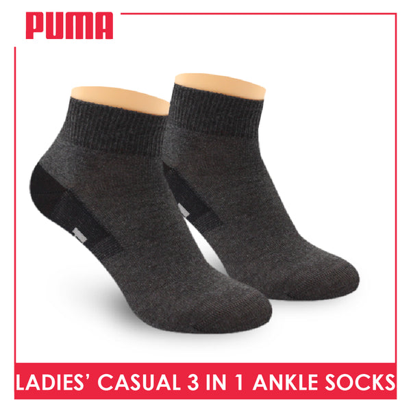 Puma Ladies' Cotton Lite Thin Casual Ankle Socks 3 pairs in a pack PLCKG15