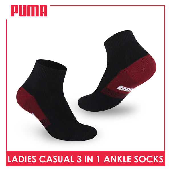 Puma Ladies' Cotton Lite Thin Casual Ankle Socks 3 pairs in a pack PLCKG15