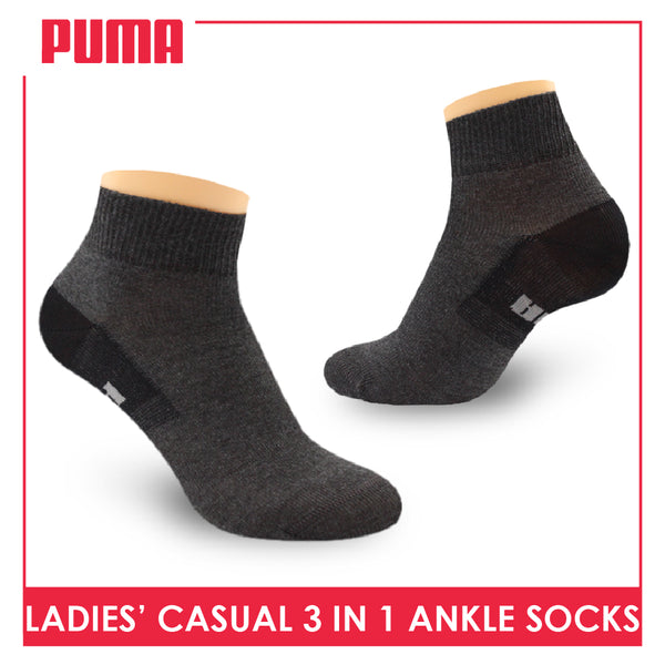 Puma Ladies' Cotton Lite Thin Casual Ankle Socks 3 pairs in a pack PLCKG15