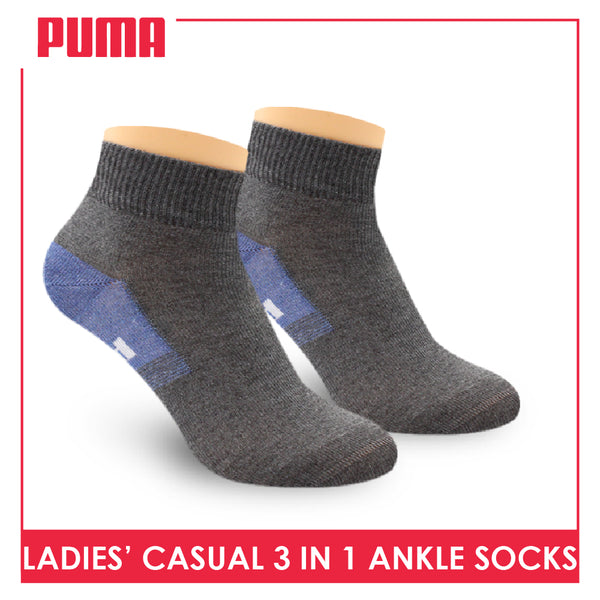 Puma Ladies' Cotton Lite Thin Casual Ankle Socks 3 pairs in a pack PLCKG15