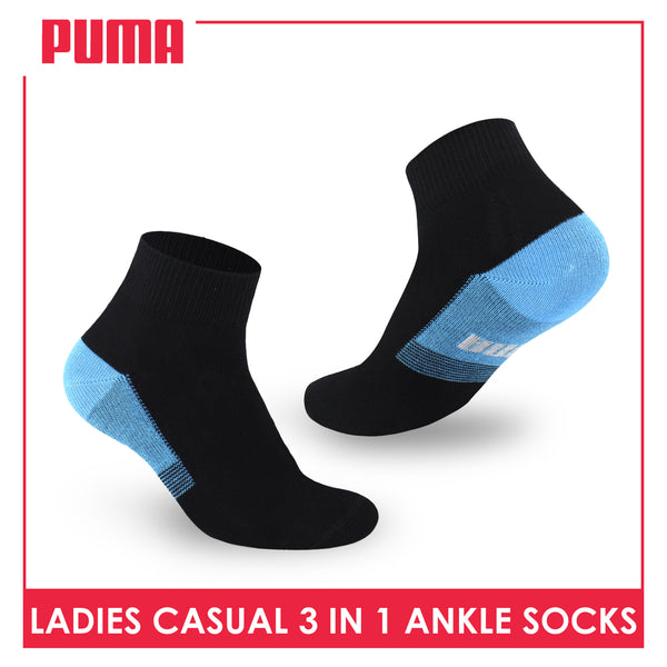 Puma Ladies' Cotton Lite Thin Casual Ankle Socks 3 pairs in a pack PLCKG15