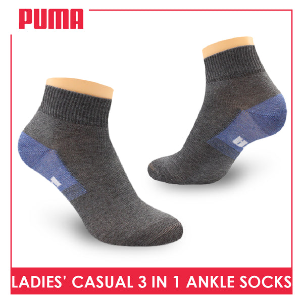 Puma Ladies' Cotton Lite Thin Casual Ankle Socks 3 pairs in a pack PLCKG15