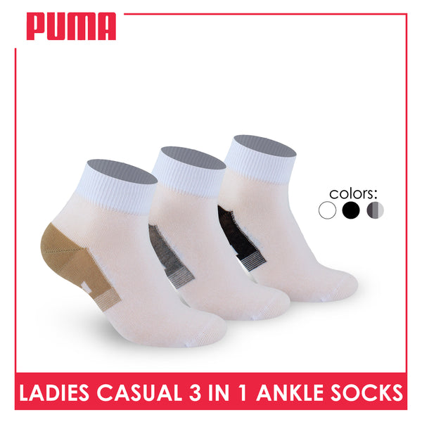 Puma Ladies' Cotton Lite Thin Casual Ankle Socks 3 pairs in a pack PLCKG15