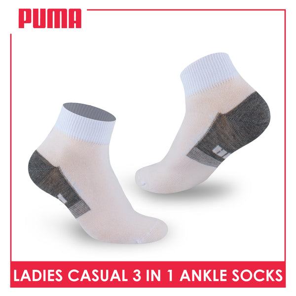 Puma Ladies' Cotton Lite Thin Casual Ankle Socks 3 pairs in a pack PLCKG15