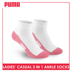 Puma Ladies' Cotton Lite Thin Casual Ankle Socks 3 pairs in a pack PLCKG16