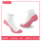 Puma Ladies' Cotton Lite Thin Casual Ankle Socks 3 pairs in a pack PLCKG16