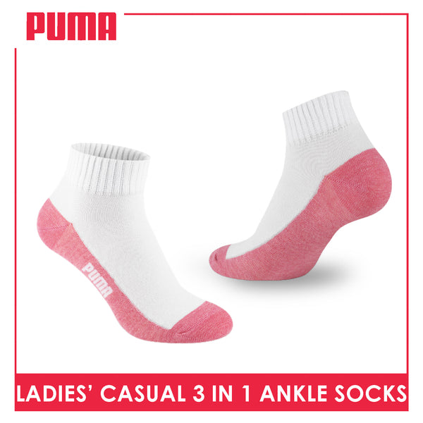 Puma Ladies' Cotton Lite Thin Casual Ankle Socks 3 pairs in a pack PLCKG16