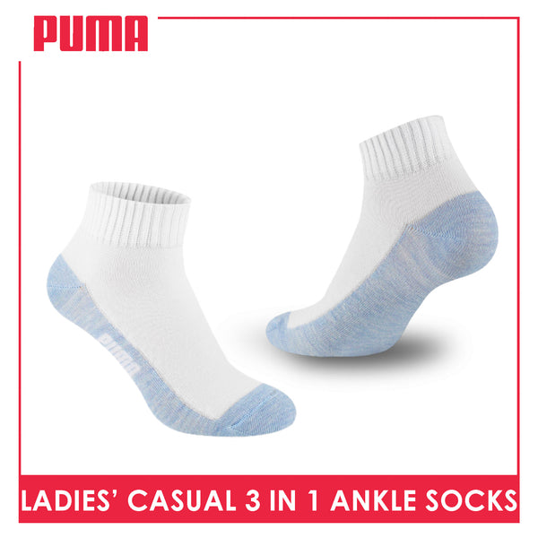 Puma Ladies' Cotton Lite Thin Casual Ankle Socks 3 pairs in a pack PLCKG16