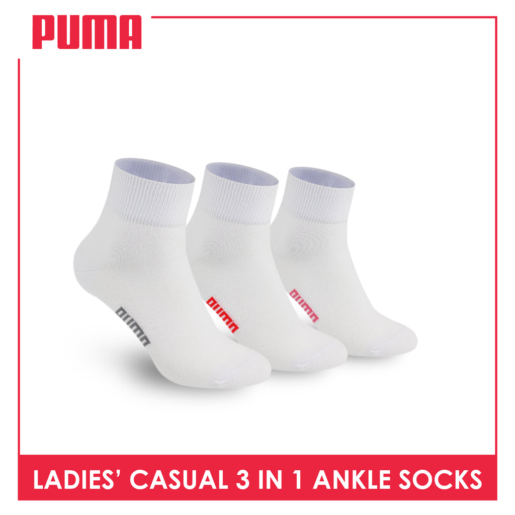 Puma Ladies' Cotton Lite Thin Casual Ankle Socks 3 pairs in a pack PLCKG19