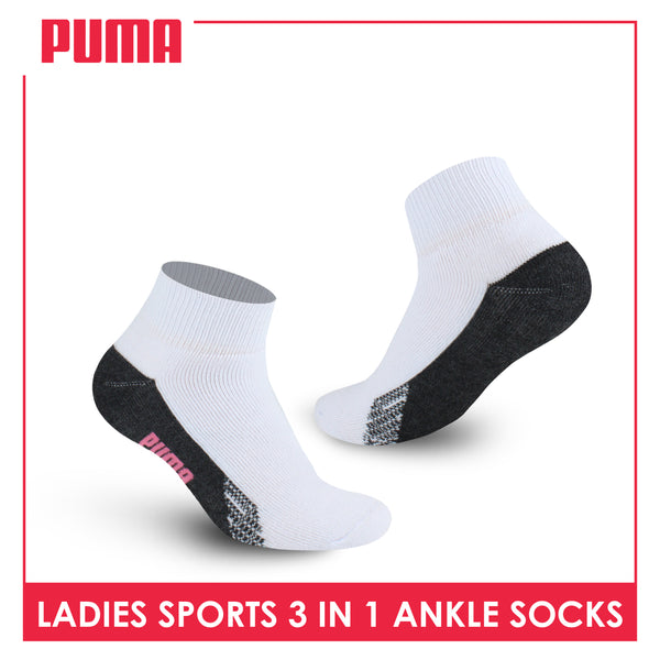 Puma Ladies' Cotton Thick Sports Ankle Socks 3 pairs in a pack PLSKG13