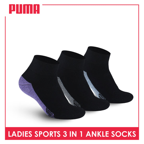 Puma Ladies' Cotton Thick Sports Ankle Socks 3 pairs in a pack PLSKG13