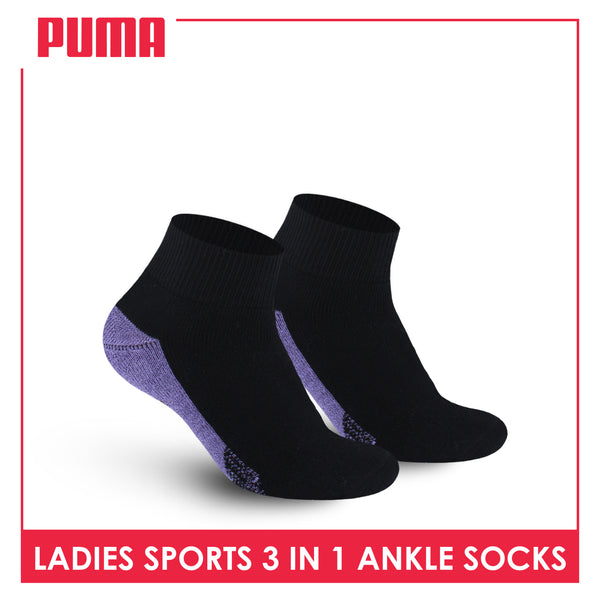 Puma Ladies' Cotton Thick Sports Ankle Socks 3 pairs in a pack PLSKG13