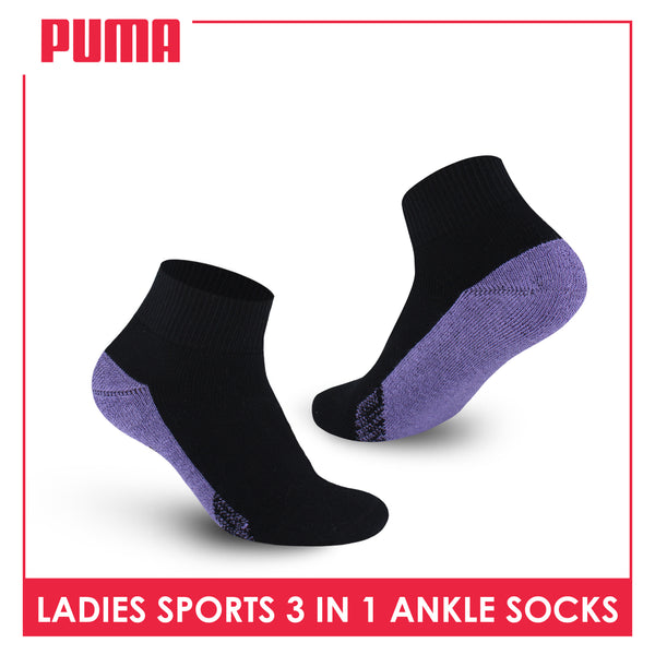 Puma Ladies' Cotton Thick Sports Ankle Socks 3 pairs in a pack PLSKG13