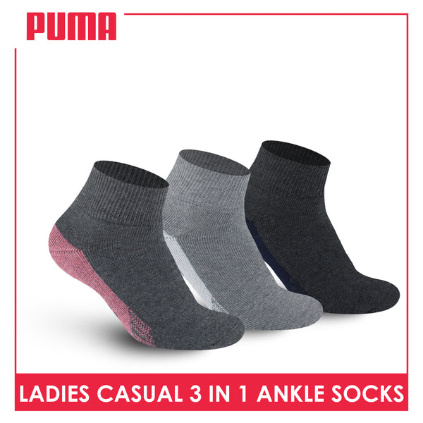 Puma Ladies' Cotton Thick Sports Ankle Socks 3 pairs in a pack PLSKG13