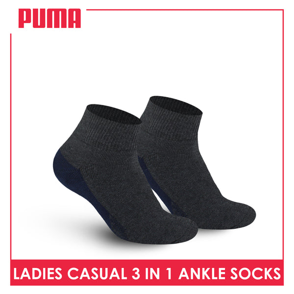 Puma Ladies' Cotton Thick Sports Ankle Socks 3 pairs in a pack PLSKG13