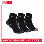 Puma Men's Cotton Lite Thin Casual Embroidered Ankle Socks 3 pairs in a pack PMCEKG01