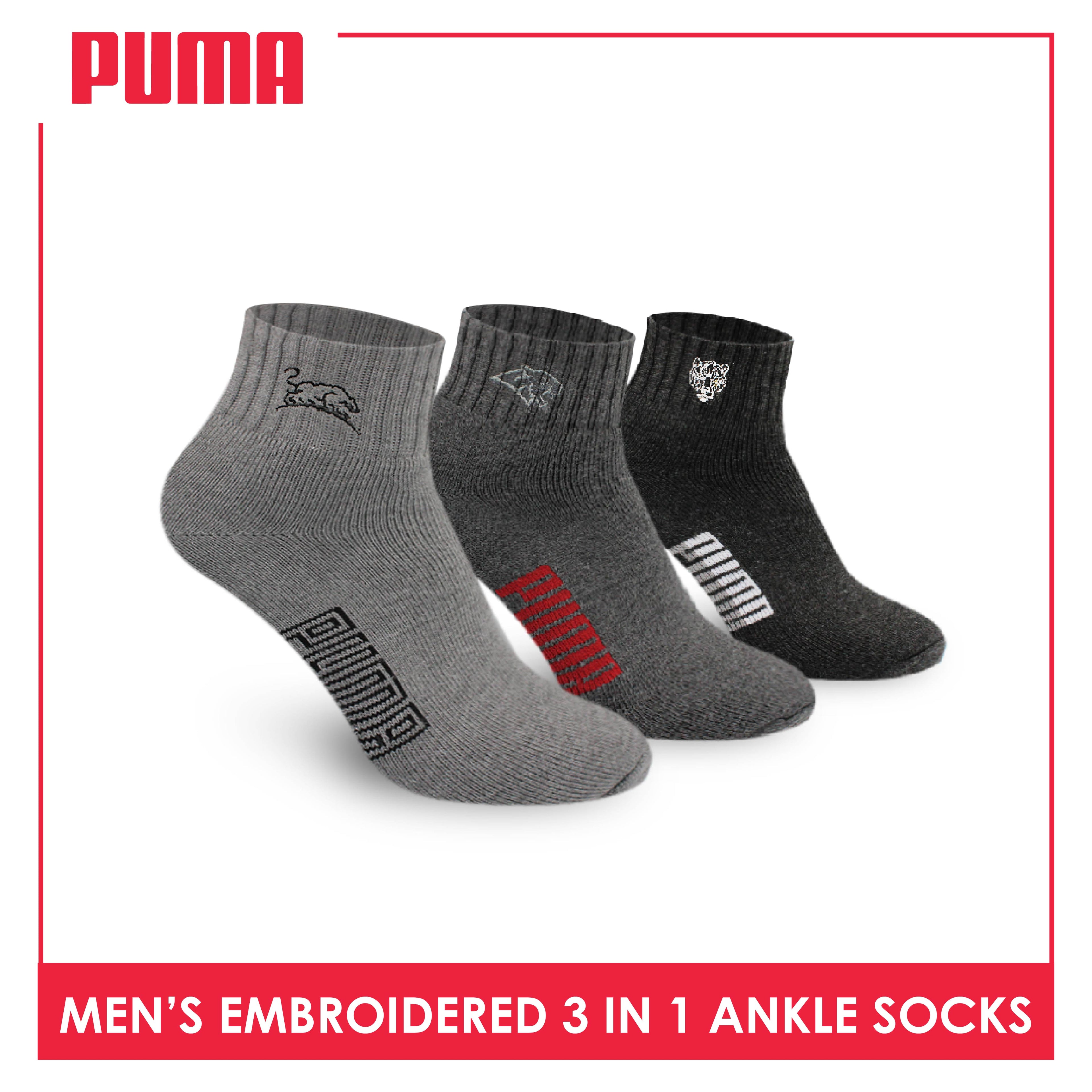 Puma Men’s Embroidered Thick Sports Ankle Socks 3 pairs in a pack PMSEG11