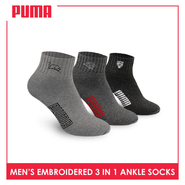 Puma Men’s Embroidered Thick Sports Ankle Socks 3 pairs in a pack PMSEG11