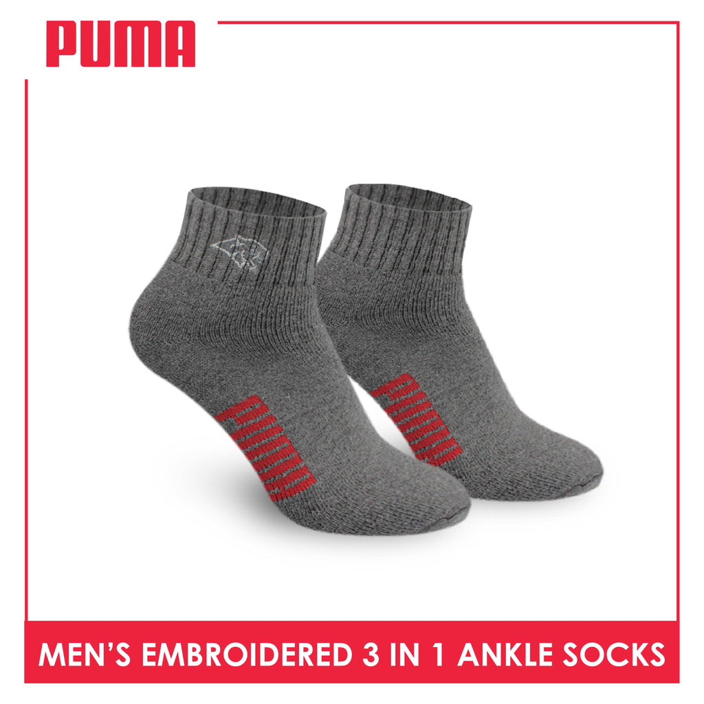 Puma Men’s Embroidered Thick Sports Ankle Socks 3 pairs in a pack PMSEG11