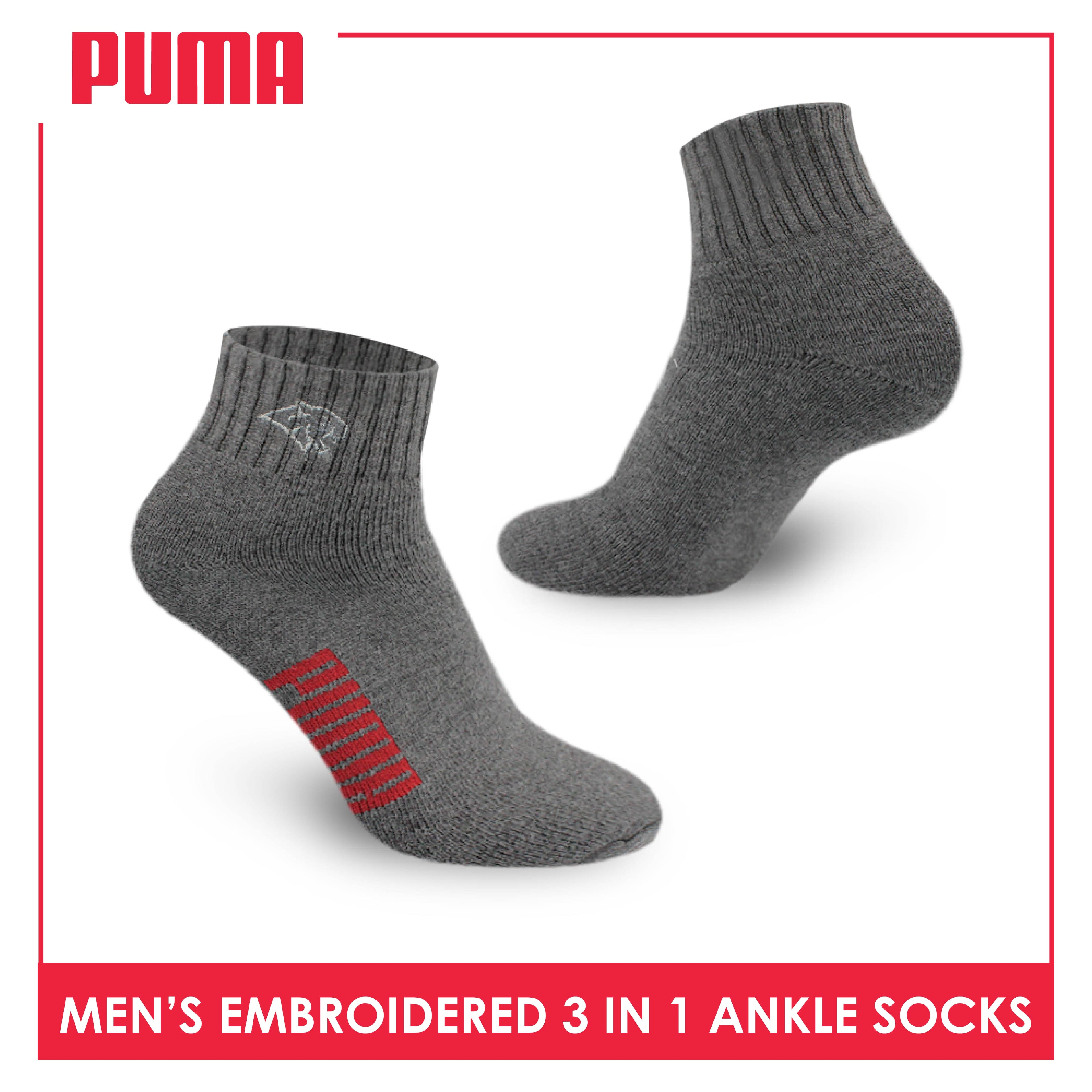 Puma Men’s Embroidered Thick Sports Ankle Socks 3 pairs in a pack PMSEG11