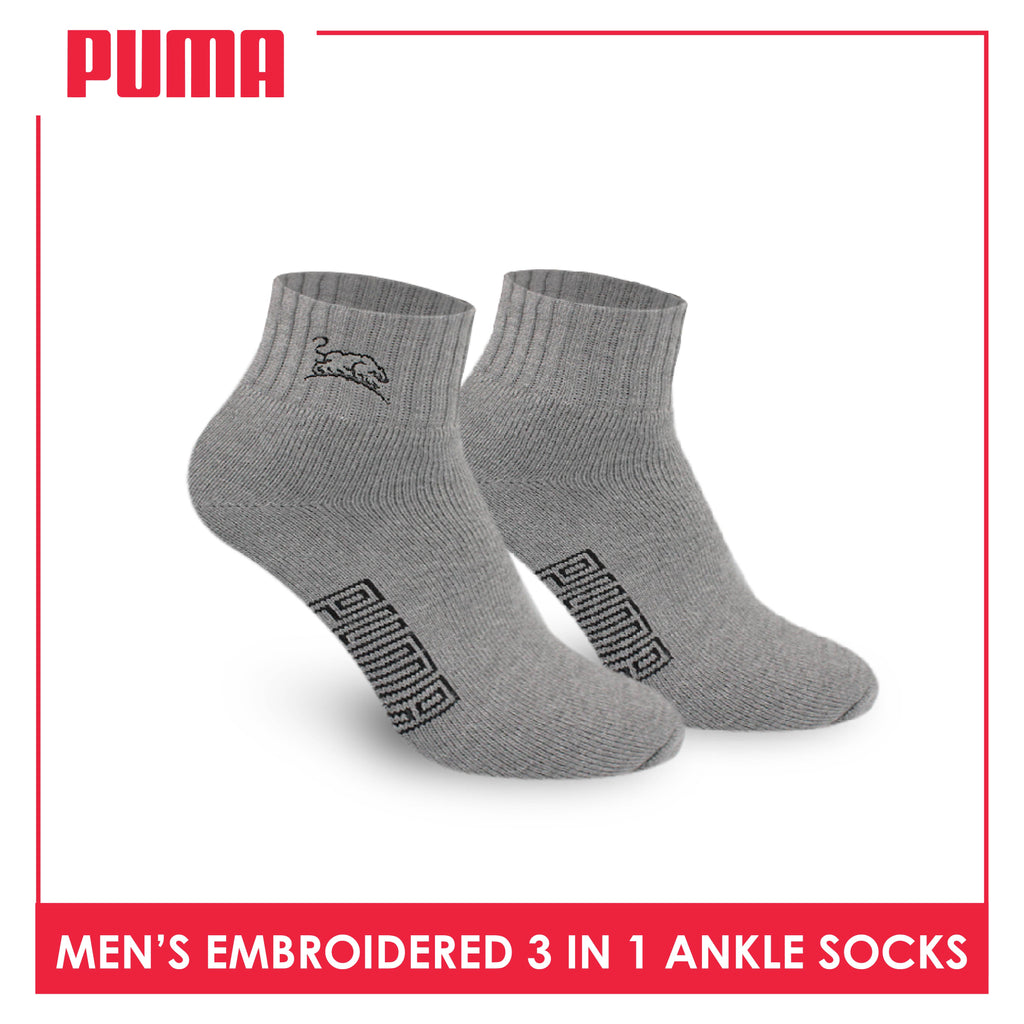 Puma Men’s Embroidered Thick Sports Ankle Socks 3 pairs in a pack PMSEG11