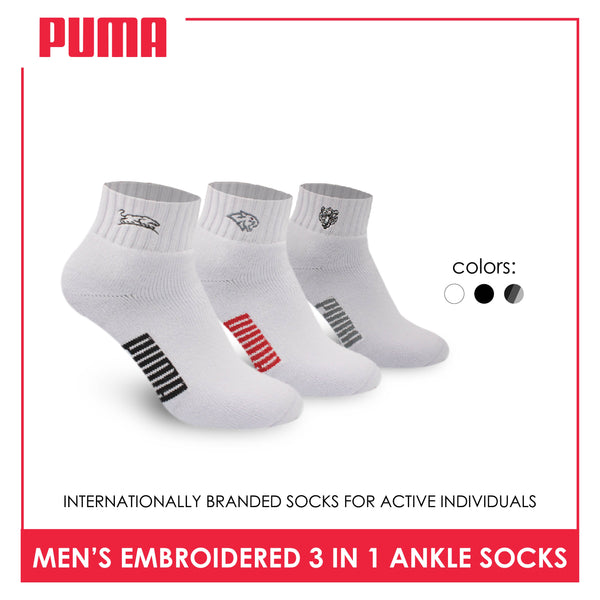 Puma Men’s Embroidered Thick Sports Ankle Socks 3 pairs in a pack PMSEG11