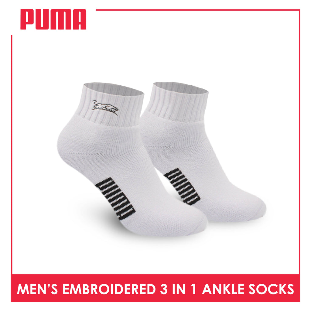 Puma Men’s Embroidered Thick Sports Ankle Socks 3 pairs in a pack PMSEG11