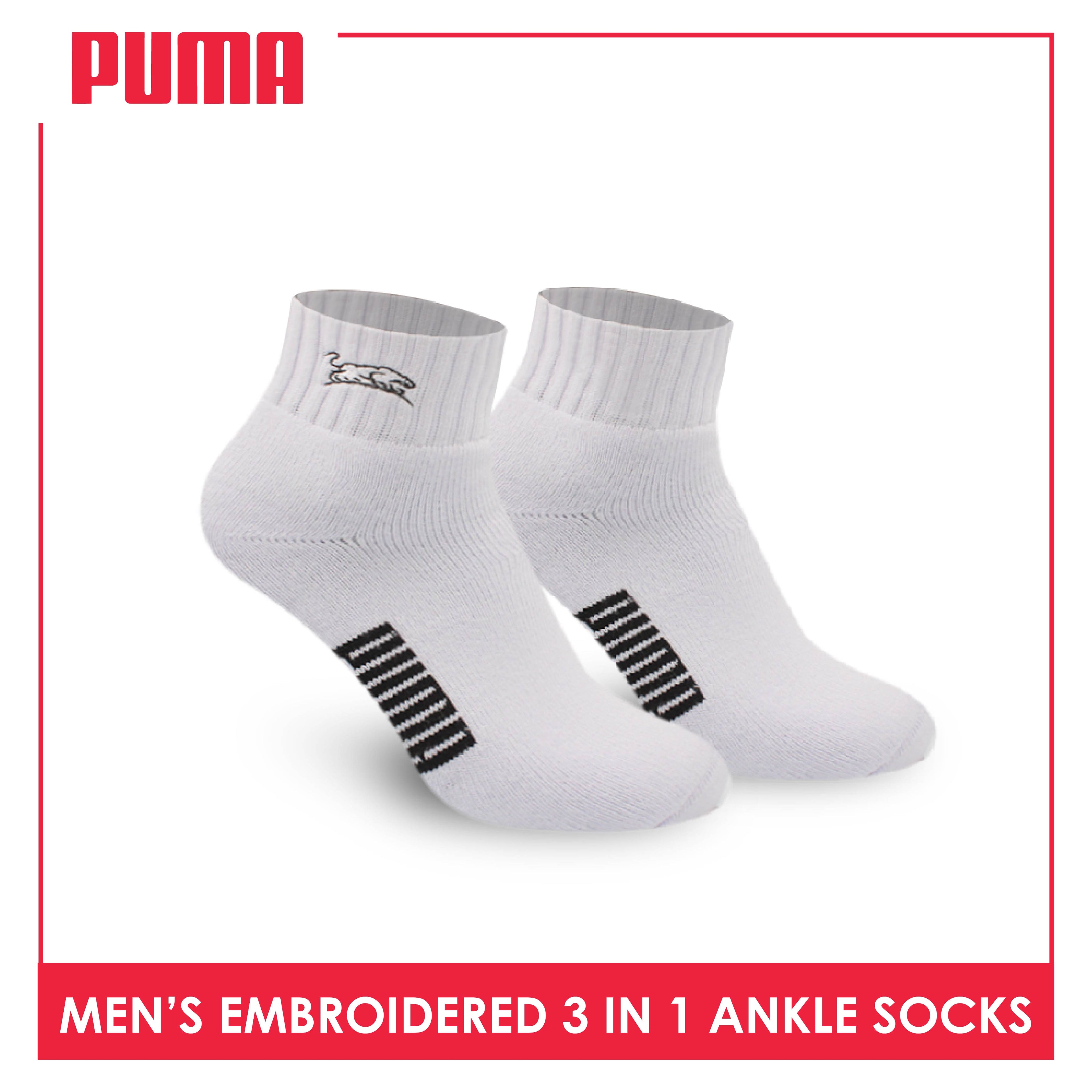 Puma Men’s Embroidered Thick Sports Ankle Socks 3 pairs in a pack PMSEG11