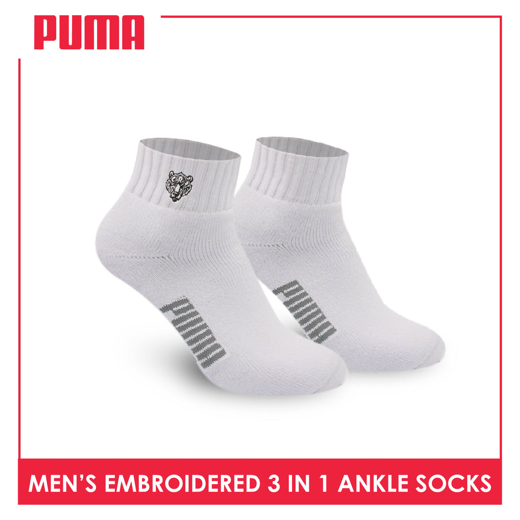 Puma Men’s Embroidered Thick Sports Ankle Socks 3 pairs in a pack PMSEG11