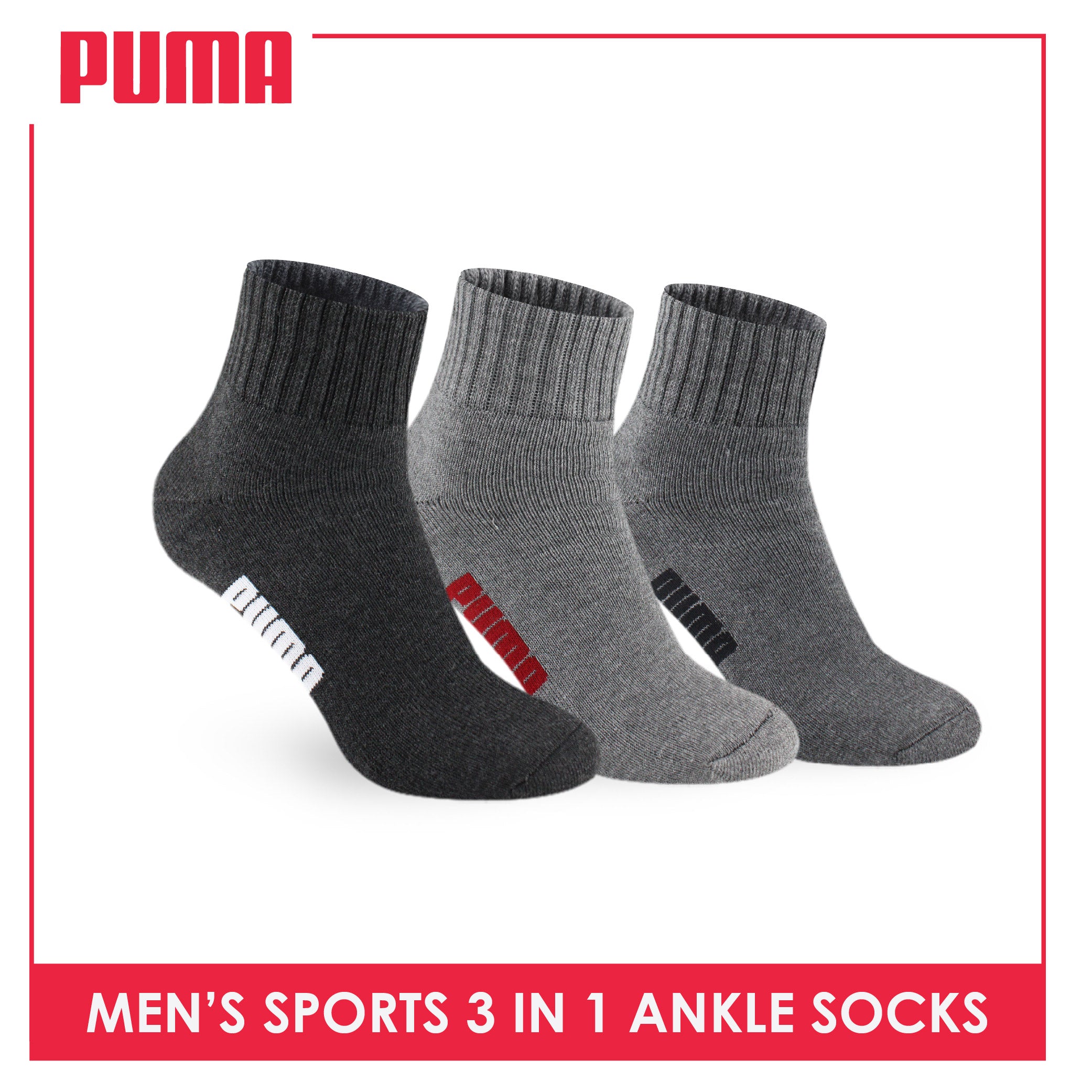 Puma Men's Cotton Thick Sports Ankle Socks 3 pairs in a pack PMSKG12