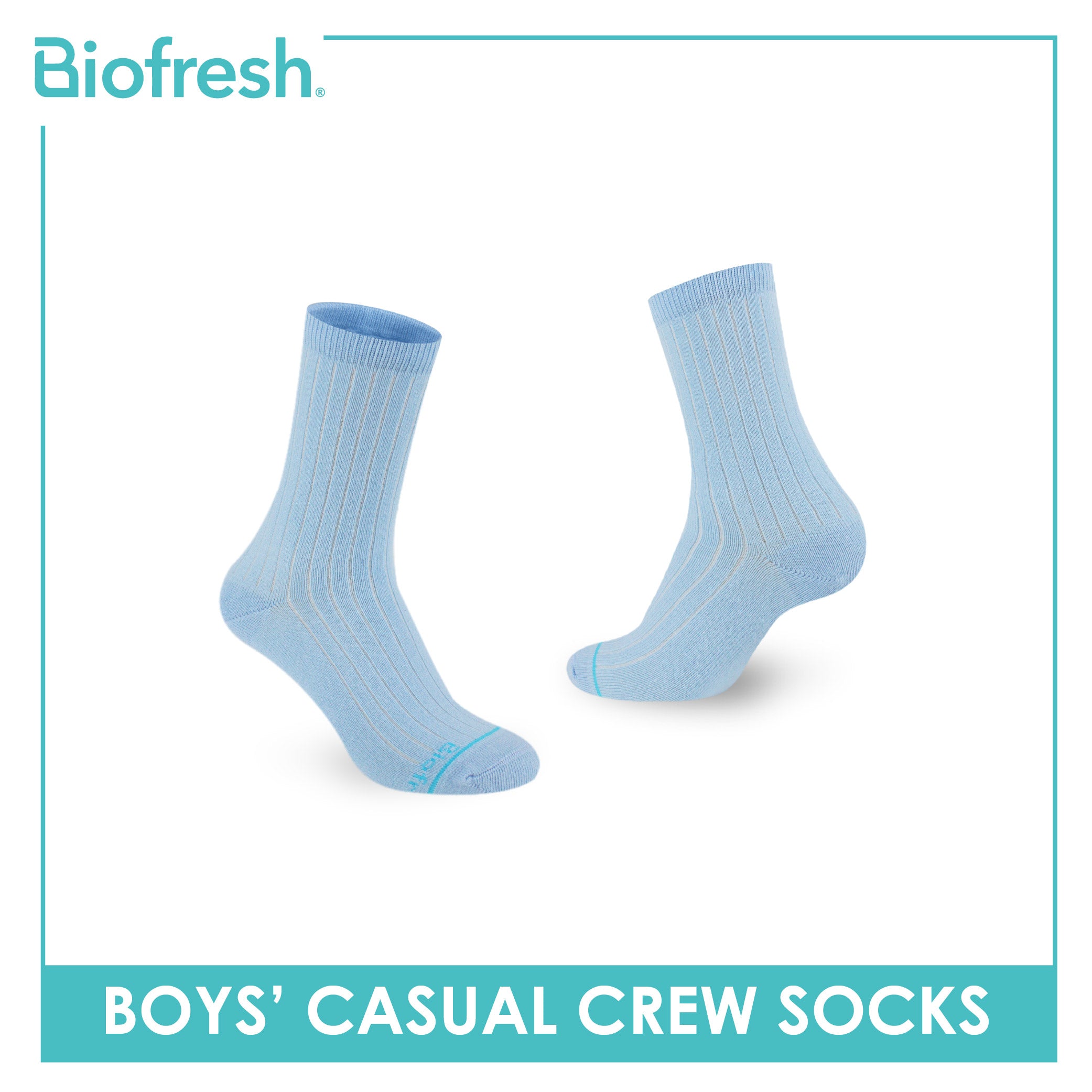 Biofresh Boys’ Antimicrobial Cotton Thin Casual Crew Socks 1 pair in 1 pack RBC531