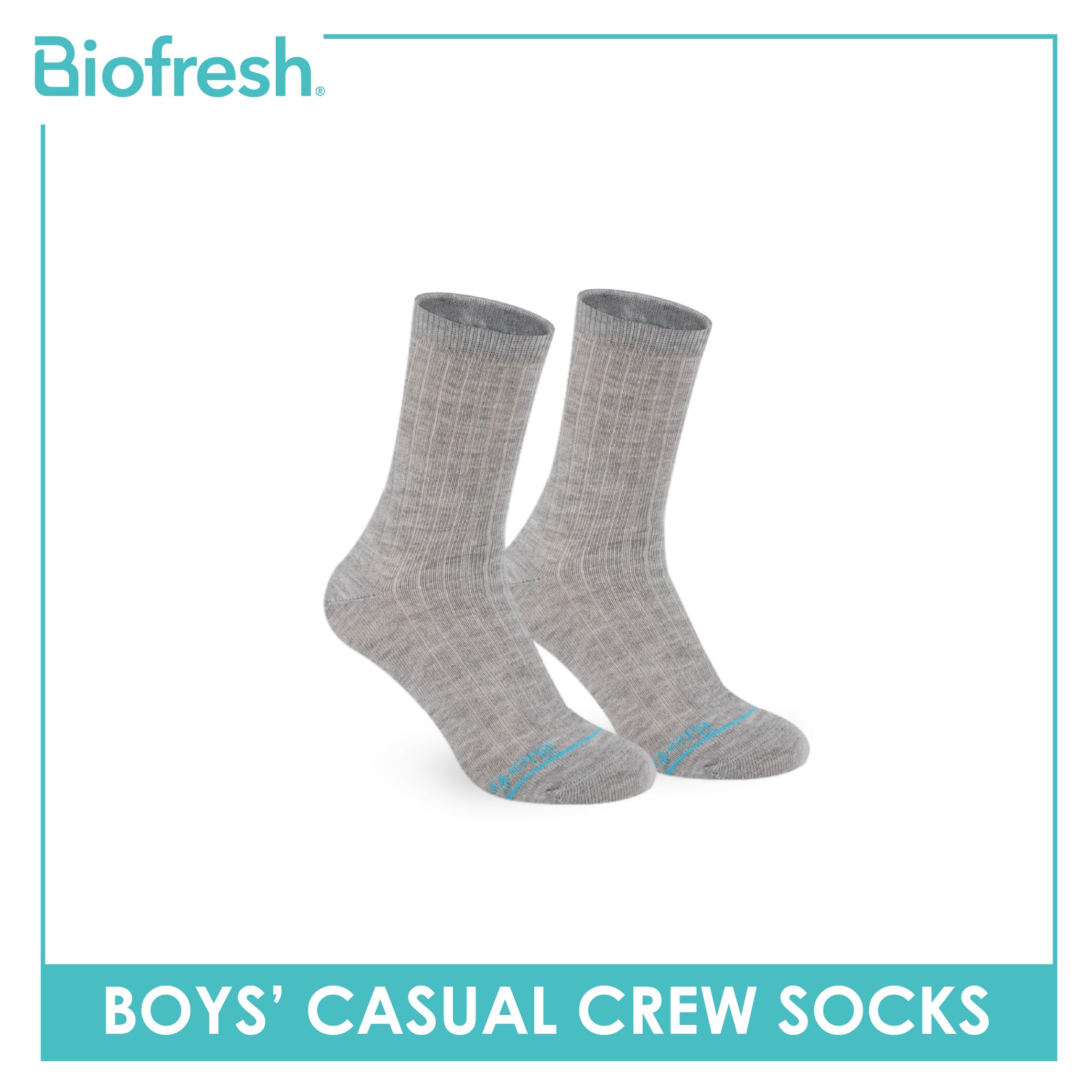 Biofresh Boys’ Antimicrobial Cotton Thin Casual Crew Socks 1 pair in 1 pack RBC531
