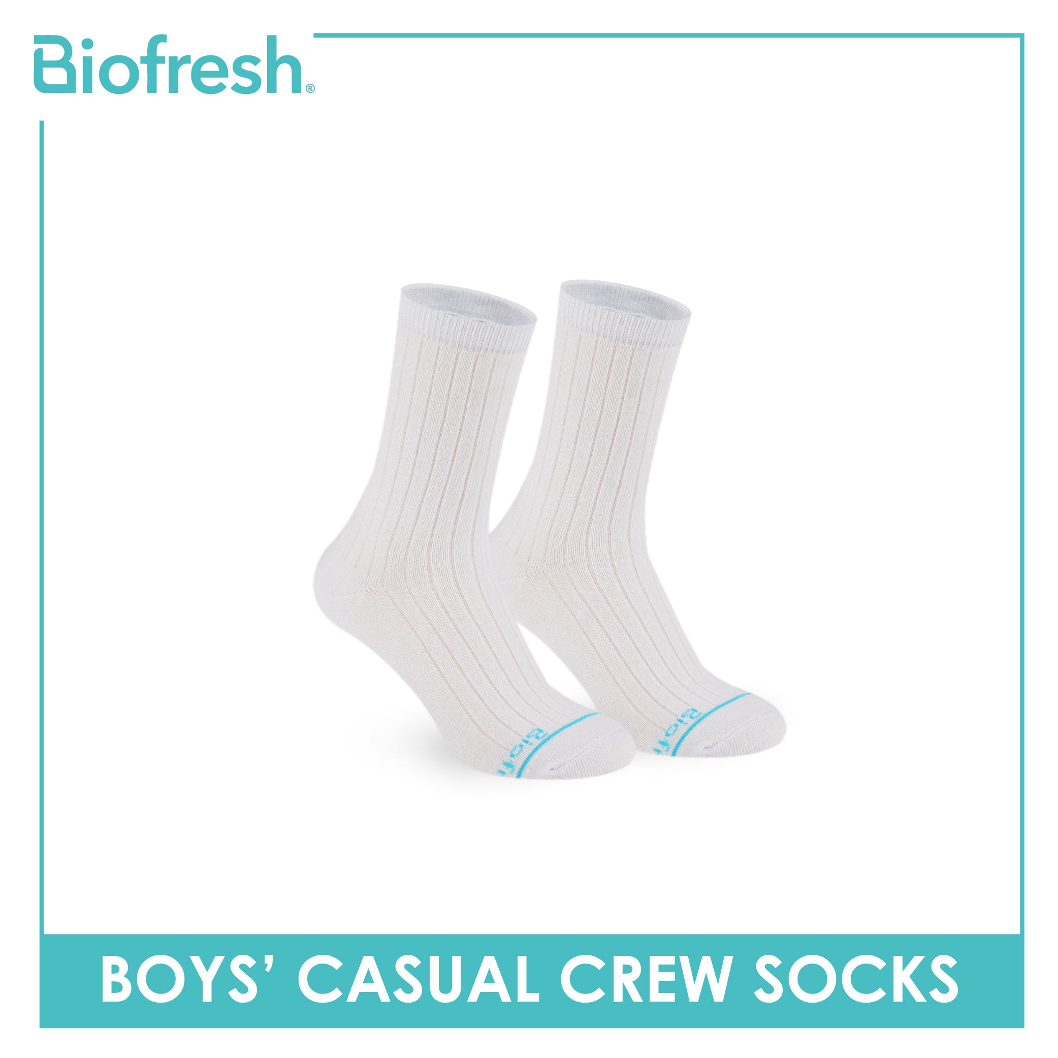 Biofresh Boys’ Antimicrobial Cotton Thin Casual Crew Socks 1 pair in 1 pack RBC531