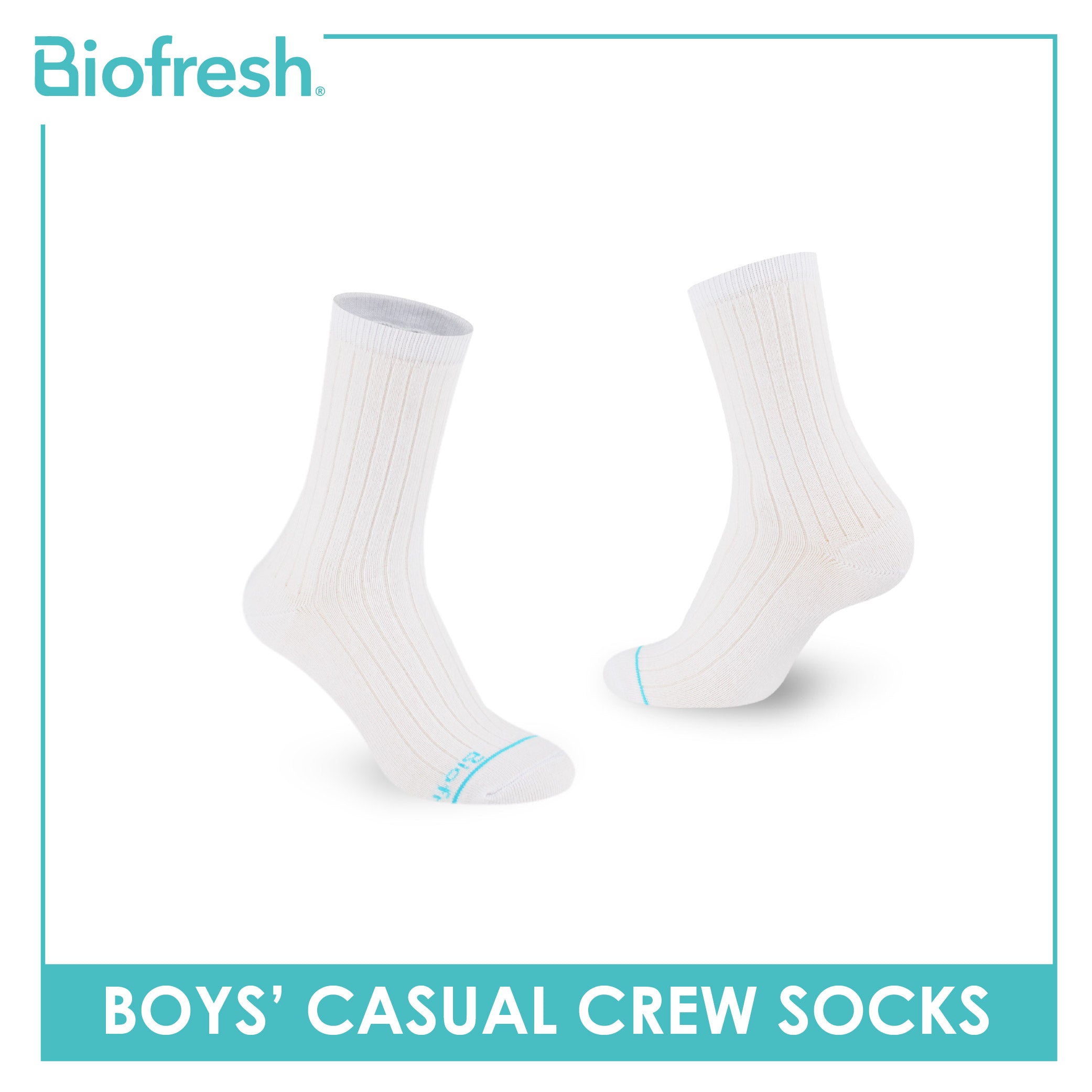 Biofresh Boys’ Antimicrobial Cotton Thin Casual Crew Socks 1 pair in 1 pack RBC531
