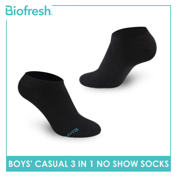 Biofresh Boys’ Antimicrobial Cotton Lite Casual No Show Socks 3 pairs in a pack RBCKFG42