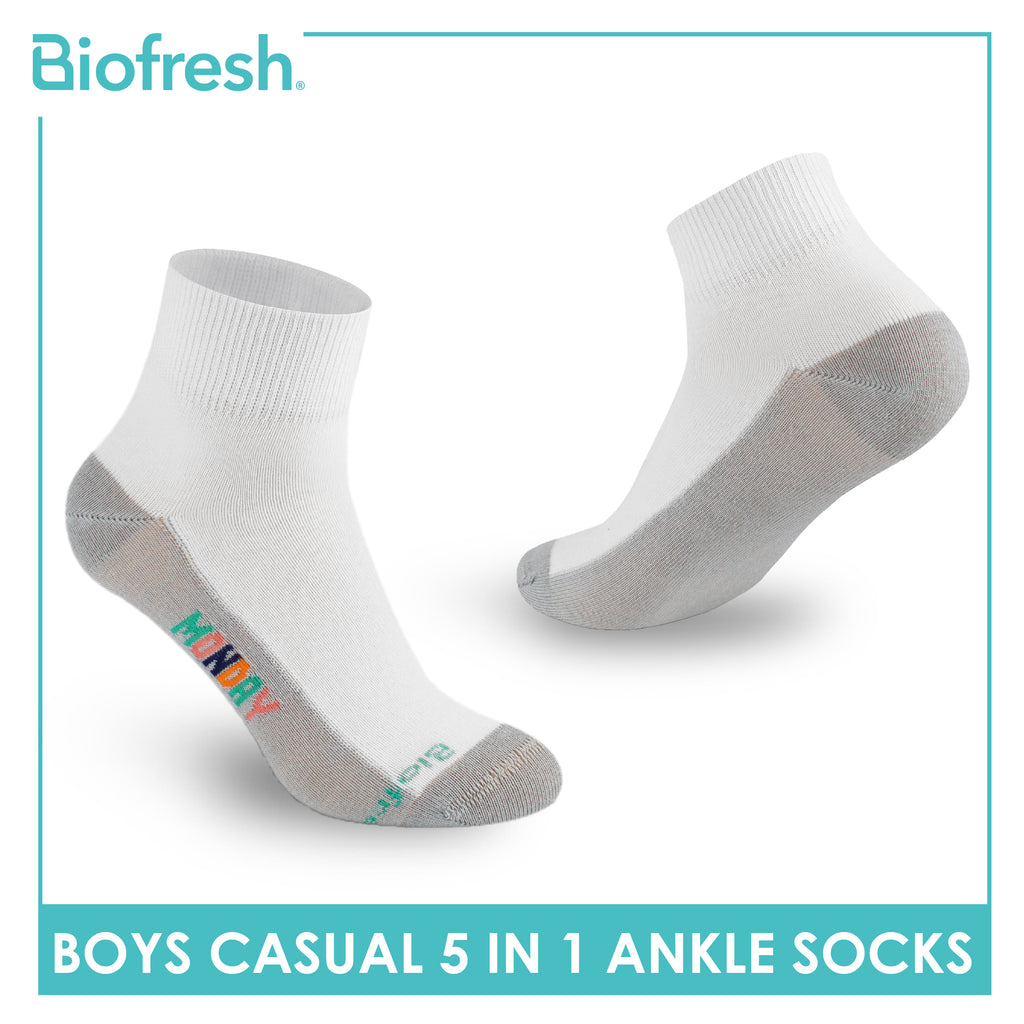 Biofresh Boys’ Antimicrobial Cotton Lite Casual Ankle Socks 5 pairs in 1 pack RBCKG1F