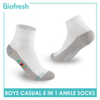 Biofresh Boys’ Antimicrobial Cotton Lite Casual Ankle Socks 5 pairs in 1 pack RBCKG1F