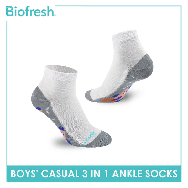 Biofresh Boys’ Antimicrobial Cotton Lite Casual Ankle Socks 3 pairs in a pack RBCKG44