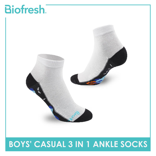 Biofresh Boys’ Antimicrobial Cotton Lite Casual Ankle Socks 3 pairs in a pack RBCKG44