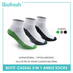 Biofresh Boys’ Antimicrobial Cotton Lite Thin Casual Ankle Socks 3 pairs in a pack RBCKG55