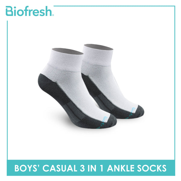 Biofresh Boys’ Antimicrobial Cotton Lite Casual Ankle Socks 3 pairs in a pack RBCKG55