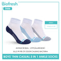 Biofresh Boys’ Antimicrobial Cotton Lite Thin Casual Ankle Socks 3 pairs in a pack RBCKG55